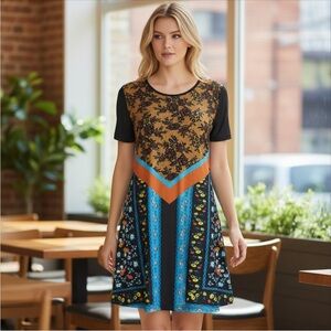 NWT Lily by Firmiana Mixed Print Floral Chevron Mini Dress